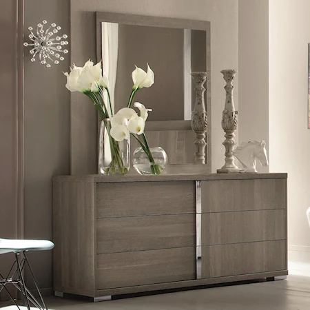 Contemporary Weathered Grey Dresser and Mirror Set